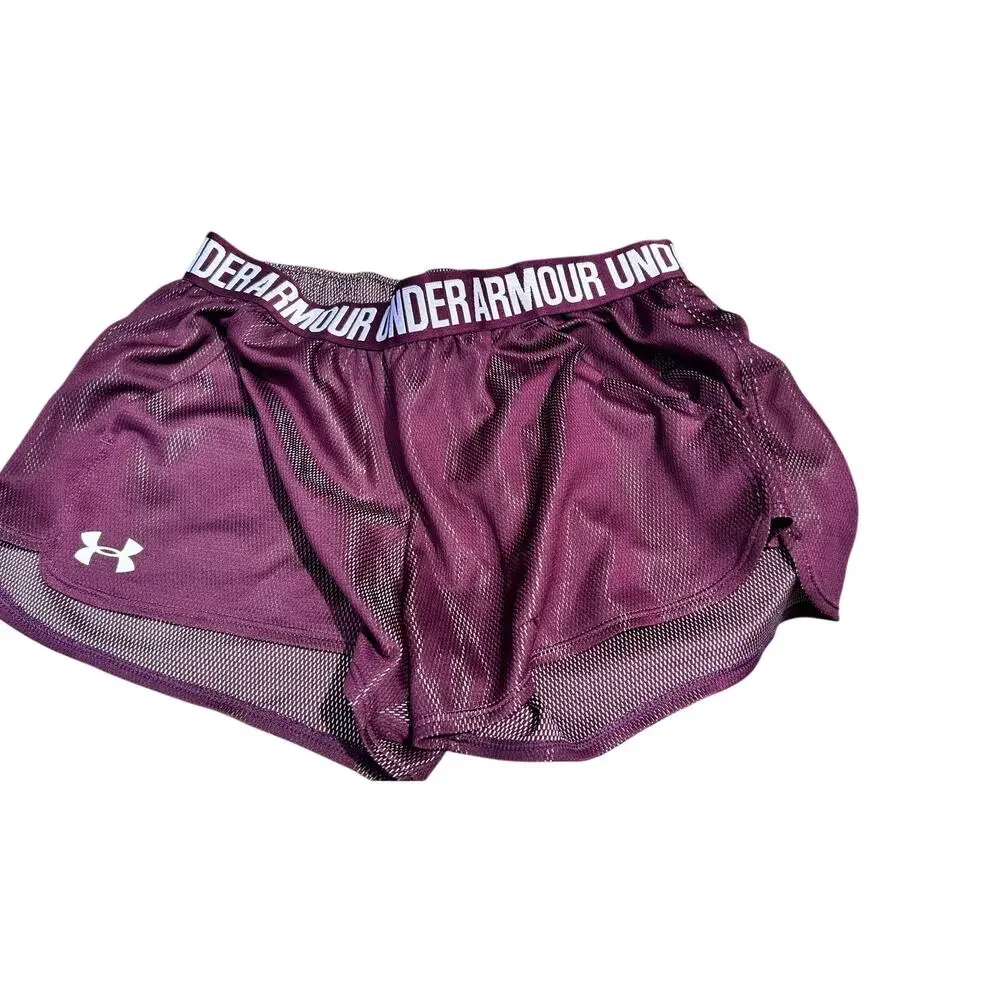 Under Armour Womens M Tech Play Up Shorts Medium Maroon Dark Purple Gym Workout